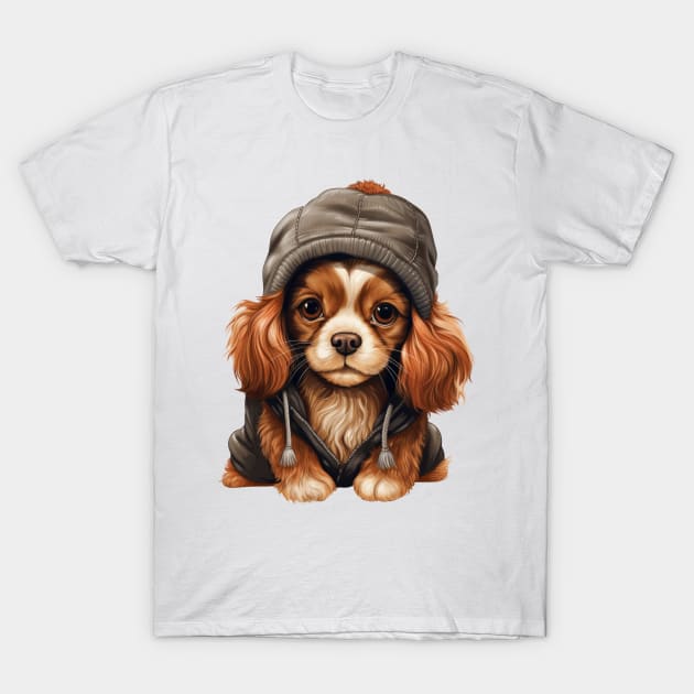 Winter Cavalier King Charles Spaniel Dog T-Shirt by Chromatic Fusion Studio